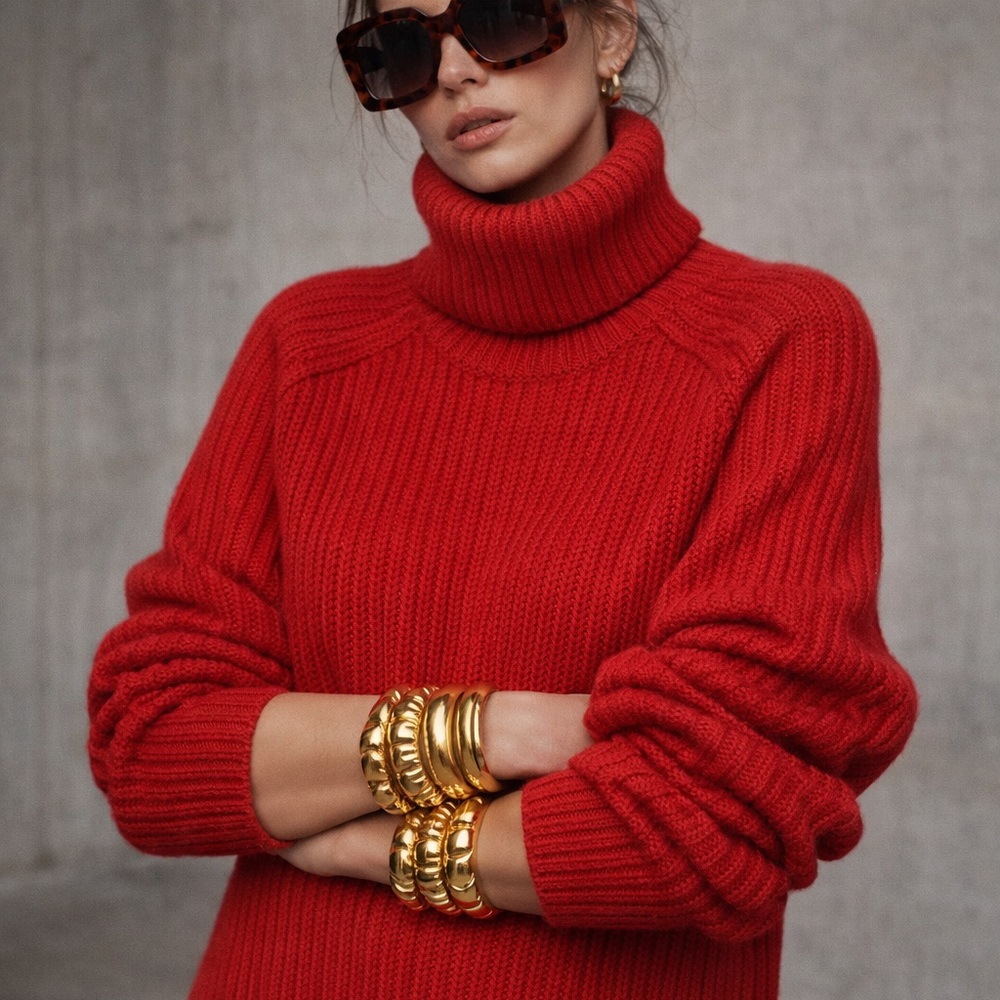 Zara Bold Red Turtleneck Sweater